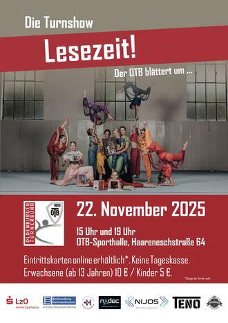 Plakat der Turnshow 2025 zu Motto "Lesezeit"