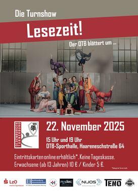 Plakat der Turnshow 2025 zu Motto "Lesezeit"
